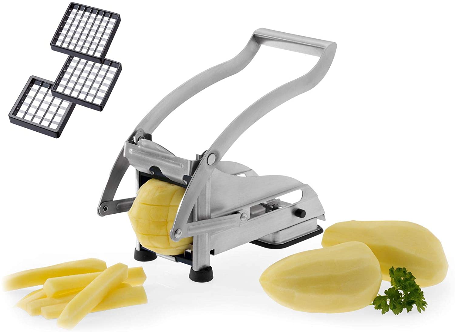 Deluxe Stainless Steel Potato & Vegetable Chipper & 3 Knife Plates