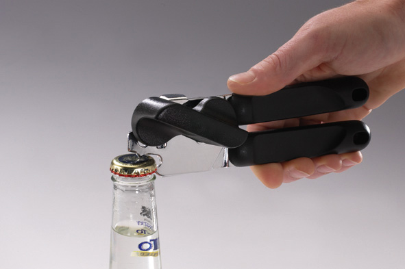 Stainless Steel & Chrome Plated Pincher Can Opener With Black Handles