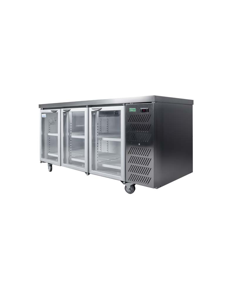 HDU1800HC Glass Hinged Door Undercounter Fridge Flat Top