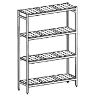 Aluminium shelving 2718x570  1700  4 levels with polypr. trays