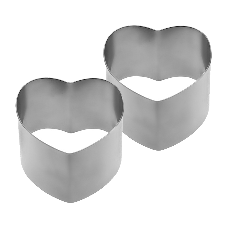 2 Piece Stainless Steel Heart Shaped Dessert / Food Mould Set Ø 65 X 75 X 55 mm