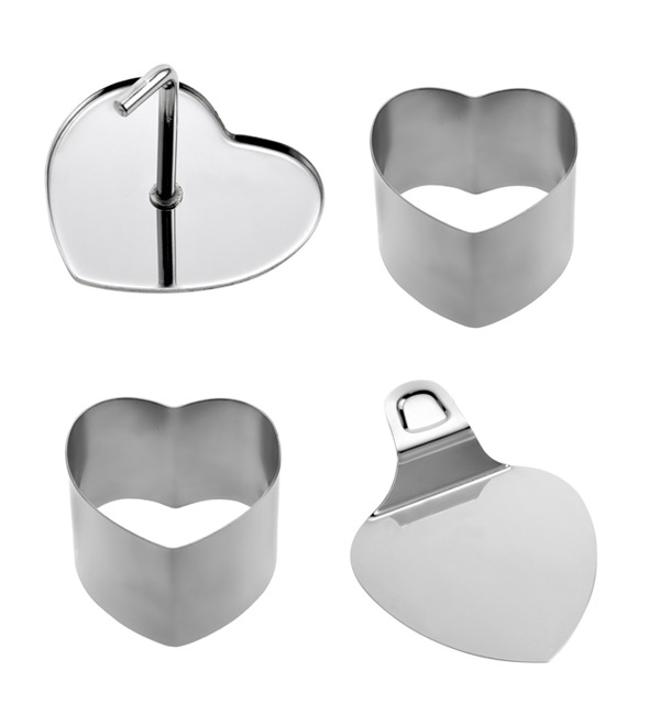 4 Pc Stainless Steel Heart Shaped Dessert / Food Mould Ø 65 X 75 X 55 mm