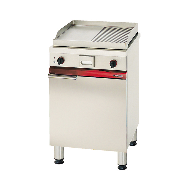 600 Cabinet Ribbed Cast Steel Gas Plancha + Door & Shelf Sup