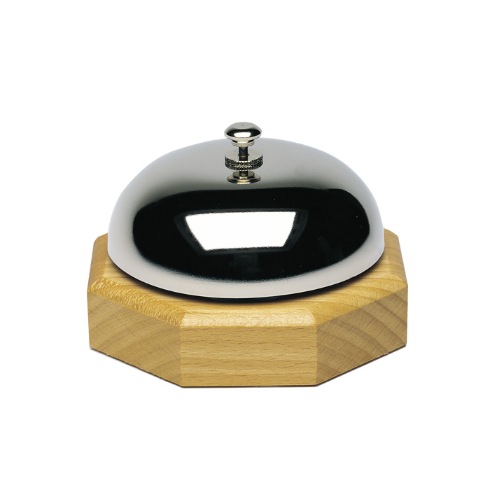 Beech Wood, Metal & Polished Chrome Plated Table Waiter Bell