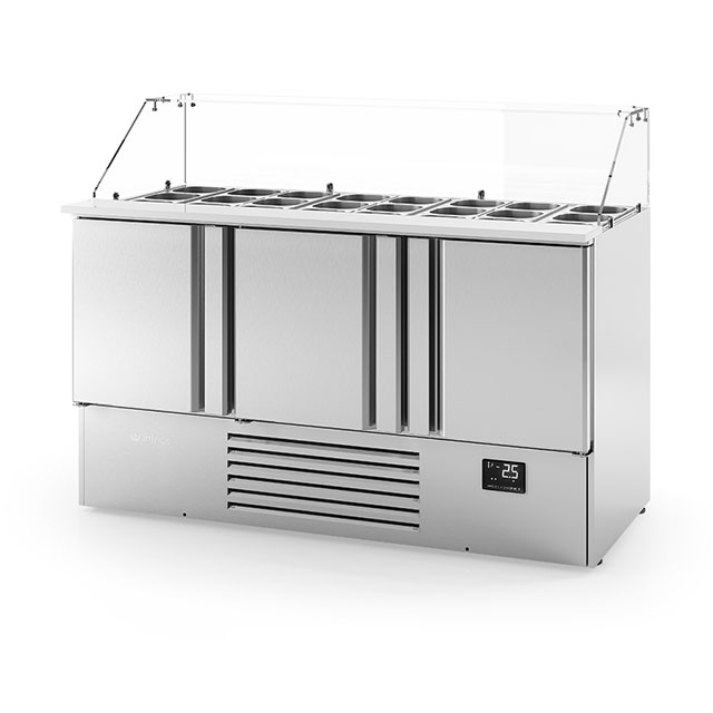 Cold Service Counter With Glass Sneeze Guard 3 Door