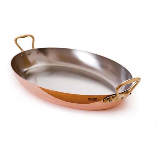 Art déco Copper Oval Pan with bronze handle 30cm