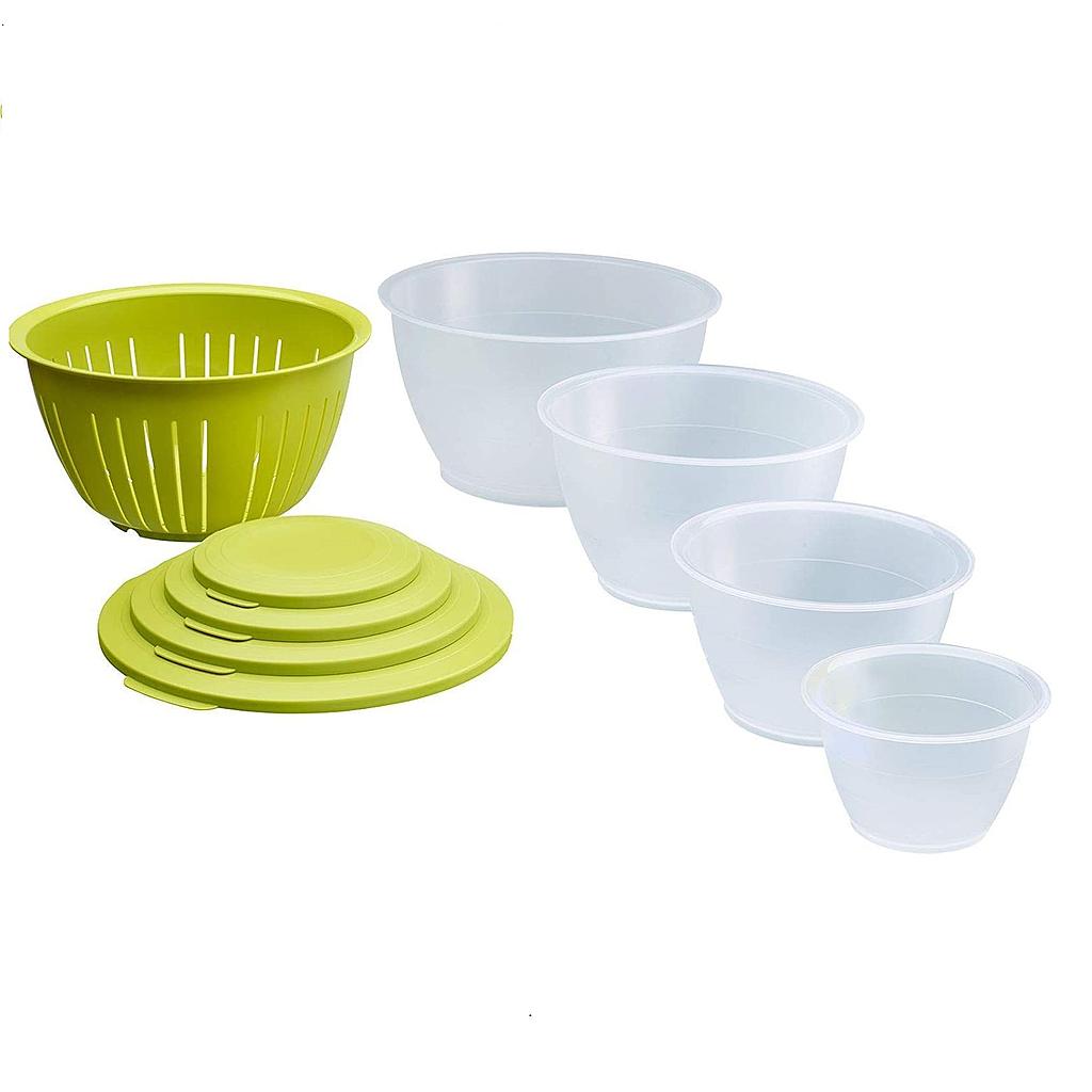 Green 9 Piece Polypropylene Bowl & Strainer Set