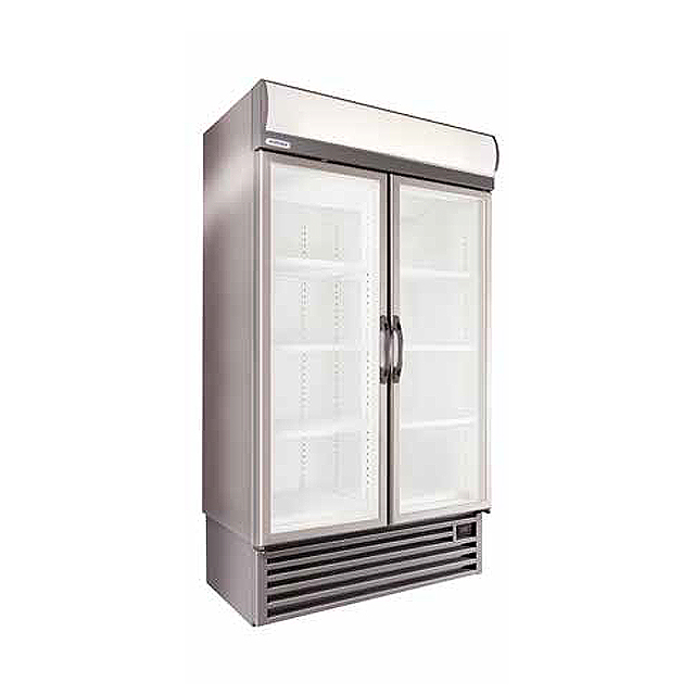 Double Glass Door Display Freezer With Stainless Steel Sides and Grey Trim