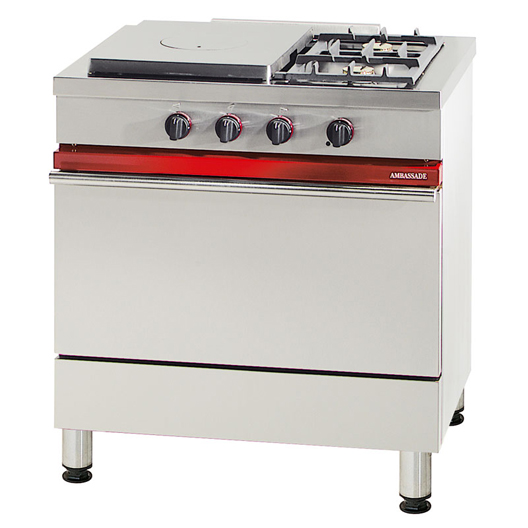 [AMBCG831CFCT] 800 Cooker, 2 Bnrs, Sim Plate, 84lt Conv Elec Oven + Grill