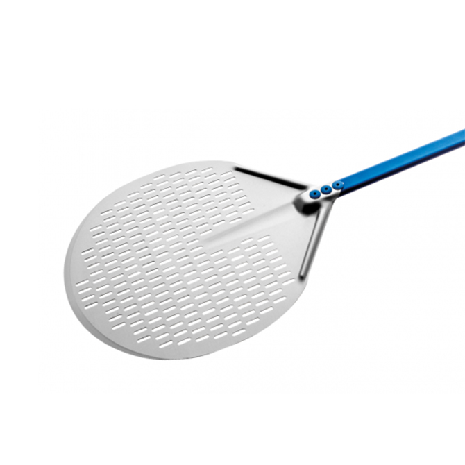 [GIMA32F120] Azzura Ulta-Light Ø33cm Pizza Shovel Rounded Aluminum Perforated Peel, 120cm handle