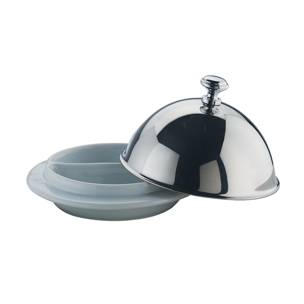 [ABEV010509215] Porcelain Butter Dish (2 Halves) Ø15cm With S/S Cover