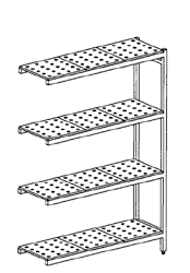 [DISEAA00222] Aluminium corner shelving 1127x570  1700  4 levels with polypr. trays