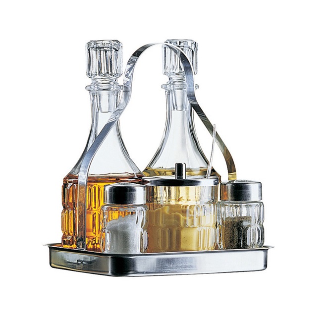 [MAT561165] S/Steel 5 Piece Cruet Set Salt,Pepper,Mustard,Oil,Vinegar